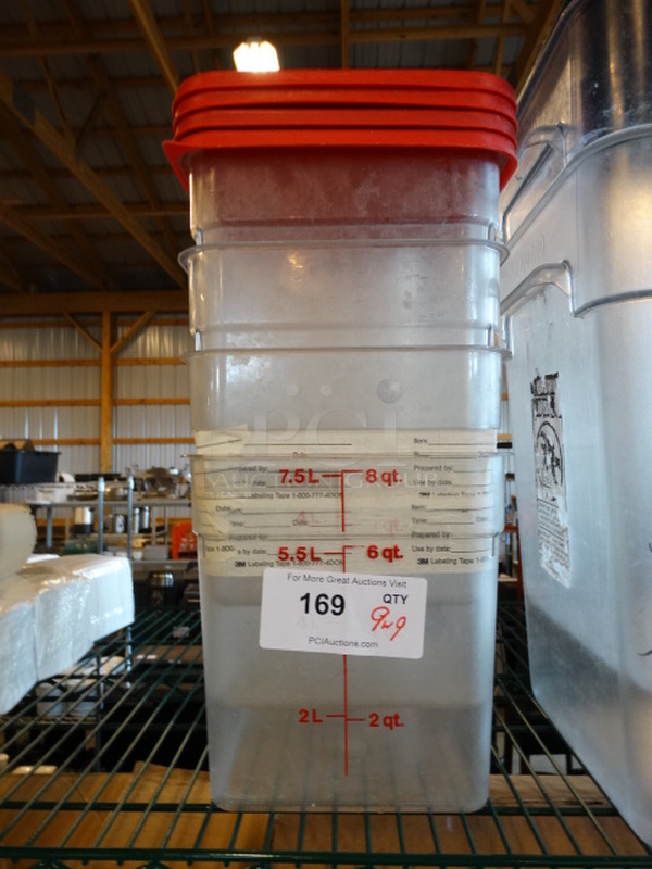 9 Poly Clear Containers w/ 9 Lids. 9x9x9. 9 Times Your Bid!