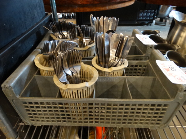 All One Money! Lot of 54 Pieces of Silverware in Caddy. 30 Forks, 18 Knives, 6 Spoons! - Image 1 of 3
