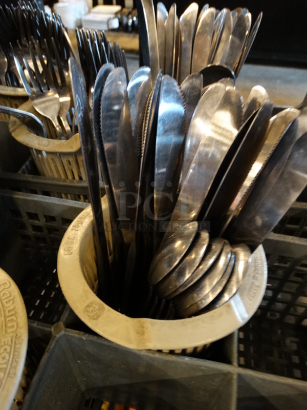 All One Money! Lot of 54 Pieces of Silverware in Caddy. 30 Forks, 18 Knives, 6 Spoons! - Image 3 of 3