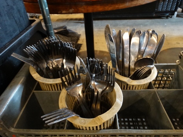 All One Money! Lot of 55 Pieces of Silverware in Caddy. 30 Forks, 19 Knives, 6 Spoons! - Image 2 of 4