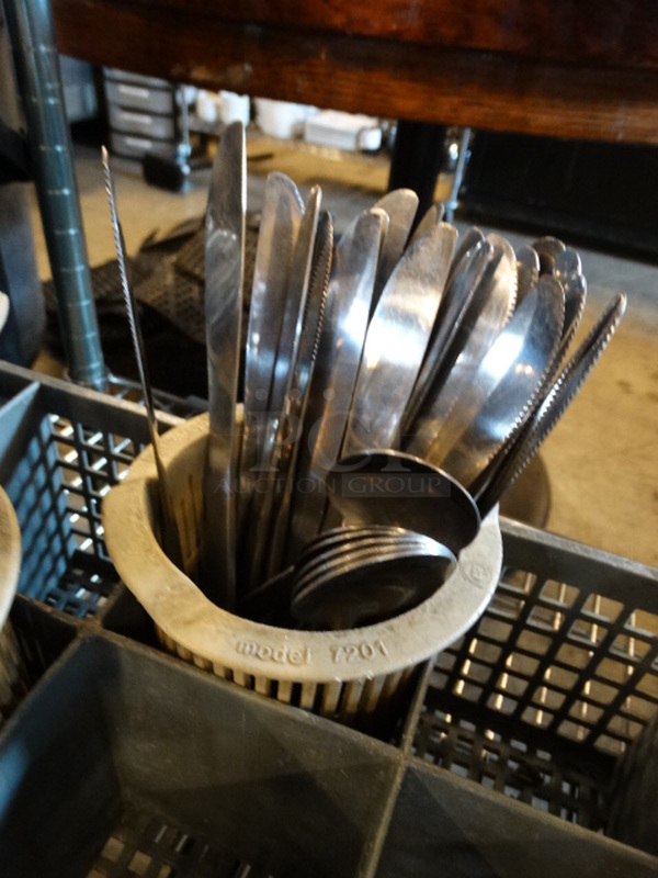 All One Money! Lot of 55 Pieces of Silverware in Caddy. 30 Forks, 19 Knives, 6 Spoons! - Image 3 of 4