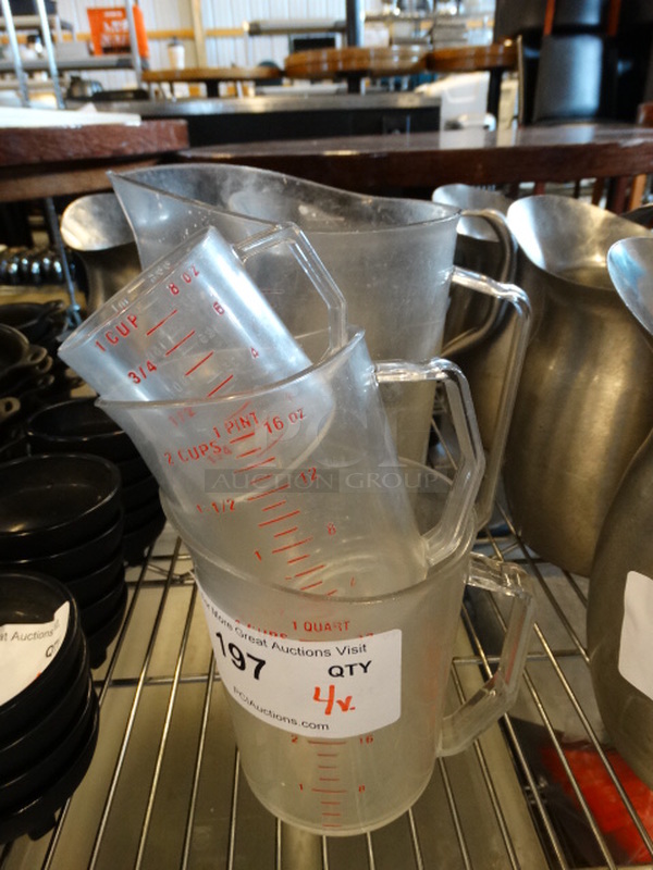4 Various Poly Clear Pitchers. Includes 9.5x7x10.5. 4 Times Your Bid! - Image 1 of 3