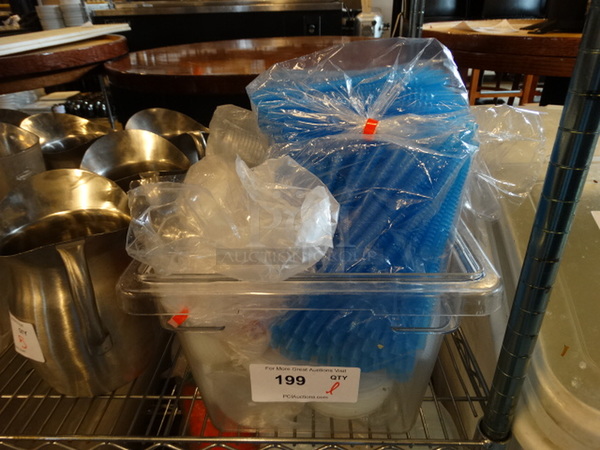 All One Money! Lot of Straws and Lids in Clear Poly Bin! - Image 1 of 4