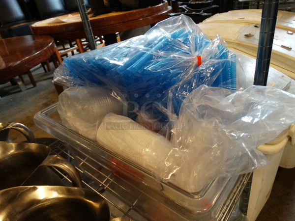 All One Money! Lot of Straws and Lids in Clear Poly Bin! - Image 2 of 4
