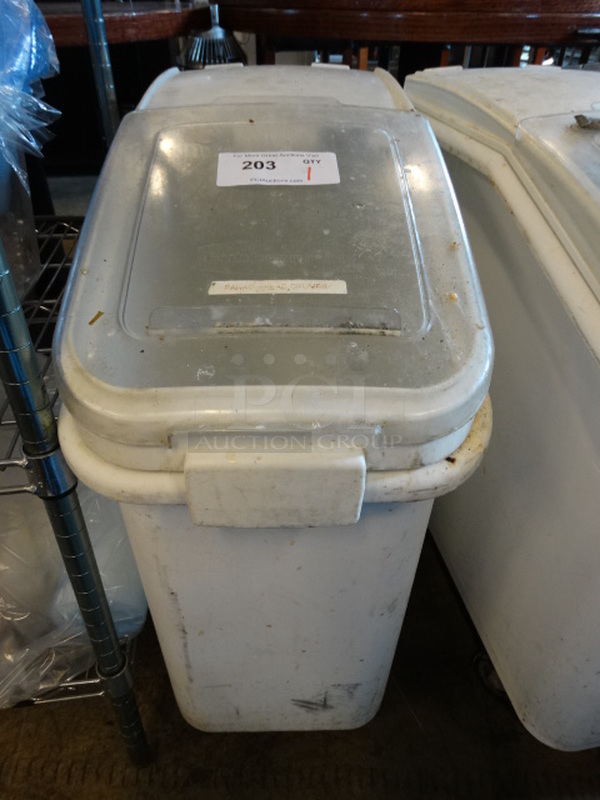 White Poly Ingredient Bin w/ Clear Lid on Commercial Casters. 13x30x29