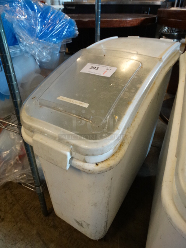 White Poly Ingredient Bin w/ Clear Lid on Commercial Casters. 13x30x29 - Image 2 of 5