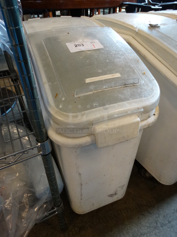White Poly Ingredient Bin w/ Clear Lid on Commercial Casters. 13x30x29 - Image 3 of 5