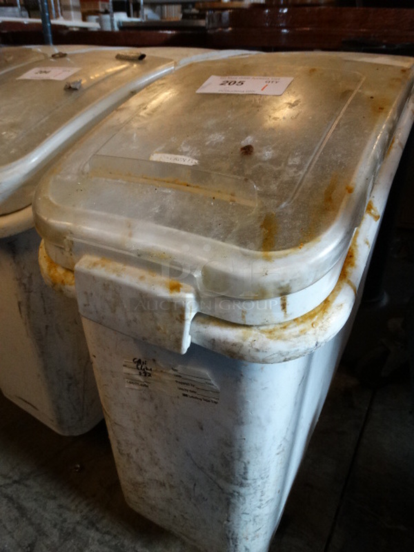 White Poly Ingredient Bin w/ Clear Lid on Commercial Casters. 13x30x29 - Image 2 of 3