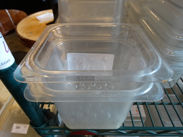 7 Poly Clear 1/6 Size Drop In Bins w/ Perforated Bottoms. 1/6x6. 7 Times Your Bid!