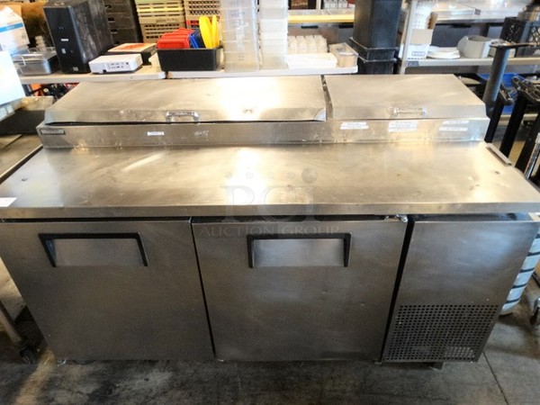 NICE! 2006 True Model TPP-67 Stainless Steel Commercial Pizza Prep Table on Commercial Casters. 115 Volts, 1 Phase. 67x32x42. Tested and Working!