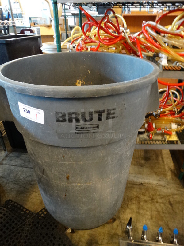 Rubbermaid Brute Gray Poly Trash Can on Dolly. 25x25x35