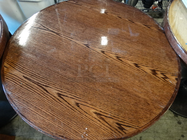 Butcher Block Wooden Pattern Round Table on Black Metal Table Base. Stock Picture - Cosmetic Condition May Vary. 42x42x31 - Image 3 of 4