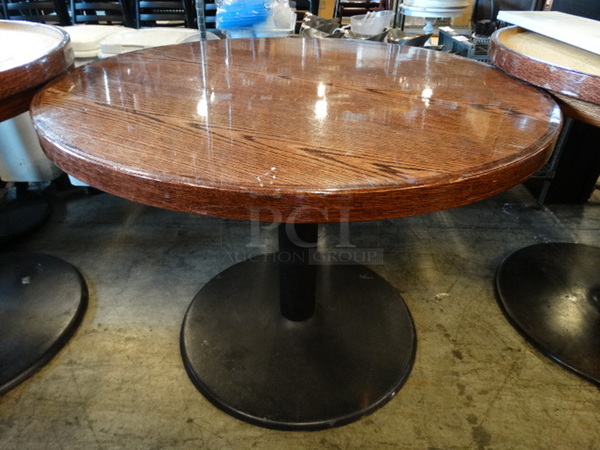 Butcher Block Wooden Pattern Round Table on Black Metal Table Base. Stock Picture - Cosmetic Condition May Vary. 42x42x31 - Image 4 of 4