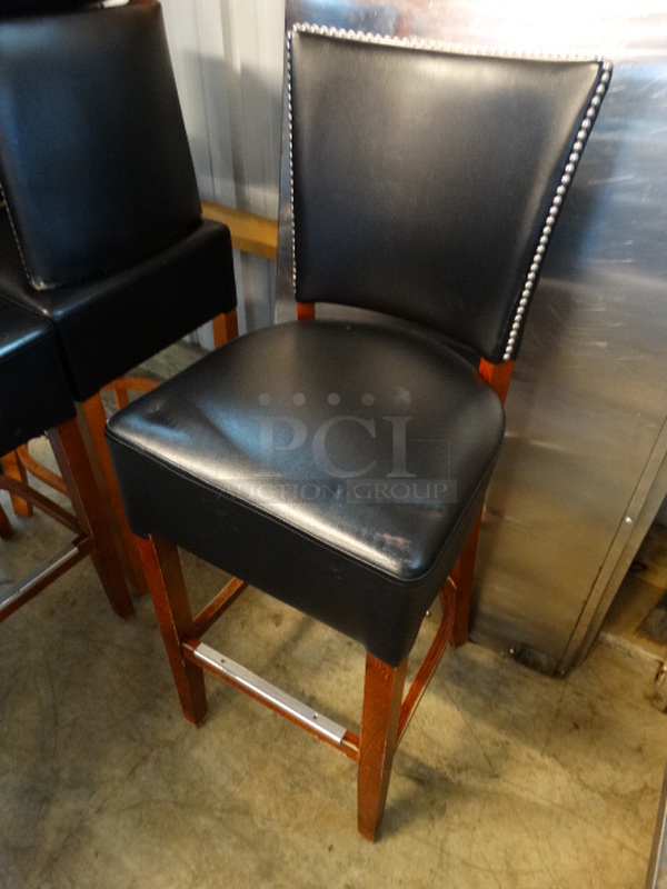 2 Bar Height Chairs w/ Black Cushions and Wood Pattern Frame. Stock Picture - Cosmetic Condition May Vary. 18x18x44. 2 Times Your Bid! - Image 2 of 4
