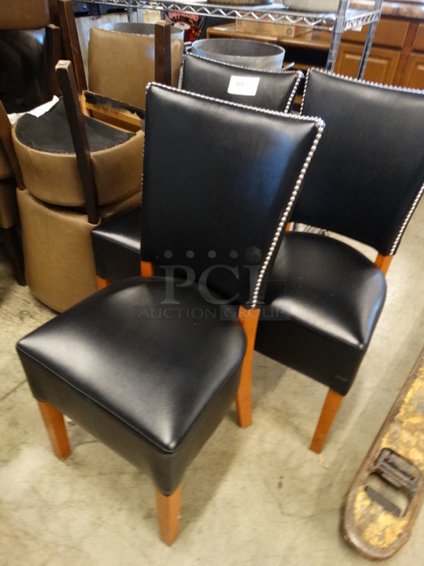 3 Dining Height Chairs w/ Black Cushions and Wood Pattern Frame. 18x18x36. 3 Times Your Bid! - Image 2 of 3