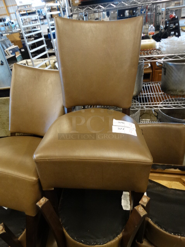 4 Dining Height Chairs w/ Brown Cushions and Wood Pattern Frame. Stock Picture - Cosmetic Condition May Vary. 18x18x36. 4 Times Your Bid! - Image 1 of 3