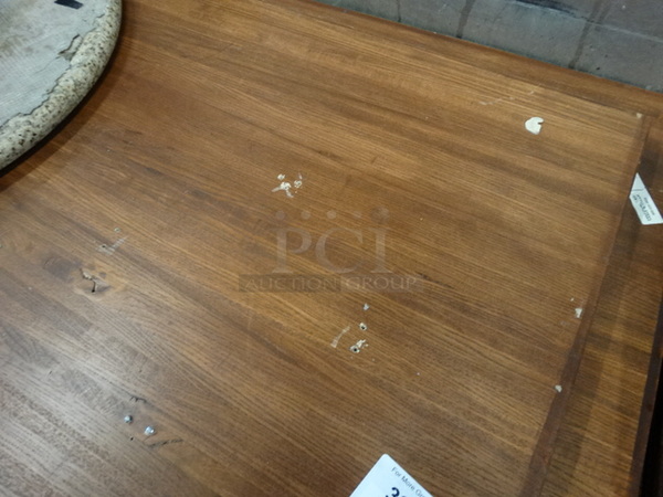 Butcher Block Wooden Pattern Table and 2 Black Metal Straight Leg Table Bases. Comes Disassembled. Stock Picture - Cosmetic Condition May Vary. 54x36x30 - Image 2 of 4