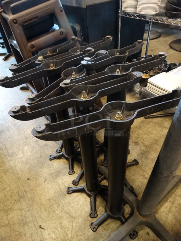 Butcher Block Wooden Pattern Table and 2 Black Metal Straight Leg Table Bases. Comes Disassembled. Stock Picture - Cosmetic Condition May Vary. 54x36x30 - Image 3 of 4