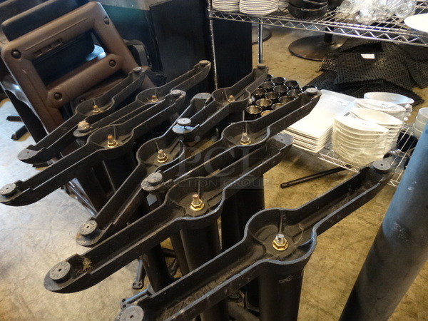 Butcher Block Wooden Pattern Table and 2 Black Metal Straight Leg Table Bases. Comes Disassembled. Stock Picture - Cosmetic Condition May Vary. 54x36x30 - Image 4 of 4