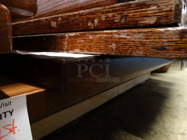 Butcher Block Wooden Pattern Table and Black Metal Table Base. Comes Disassembled. 36x36x30 - Image 1 of 2