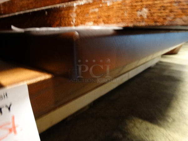 Butcher Block Wooden Pattern Table and Black Metal Table Base. Comes Disassembled. 36x36x30 - Image 2 of 2