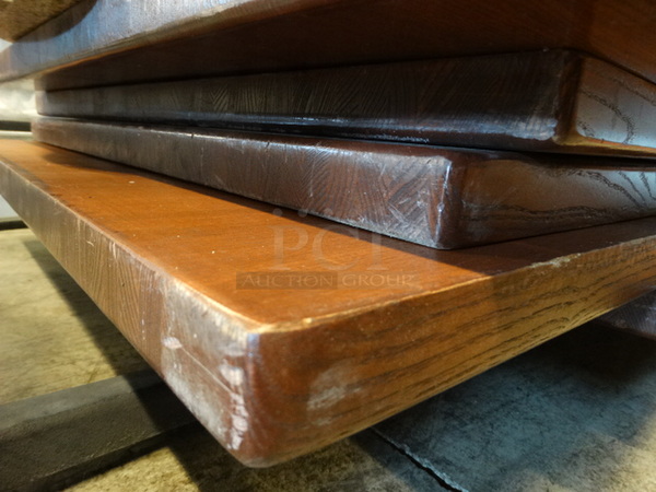 Butcher Block Wooden Pattern Table and Black Metal Table Base. Comes Disassembled. 54x36x30 - Image 1 of 2