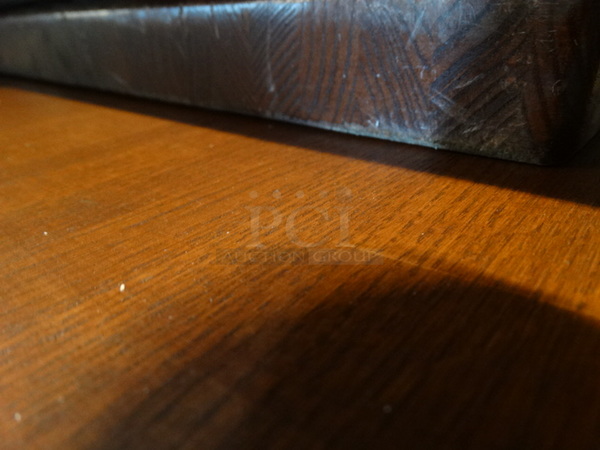 Butcher Block Wooden Pattern Table and Black Metal Table Base. Comes Disassembled. 54x36x30 - Image 2 of 2
