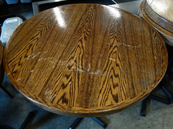 Butcher Block Wooden Pattern Round Tabletop on Black Metal Table Base. Stock Picture - Cosmetic Condition May Vary. 30x30x42 - Image 2 of 5