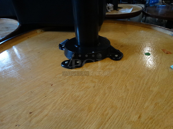 Butcher Block Wooden Pattern Round Tabletop on Black Metal Table Base. Stock Picture - Cosmetic Condition May Vary. 30x30x42 - Image 5 of 5