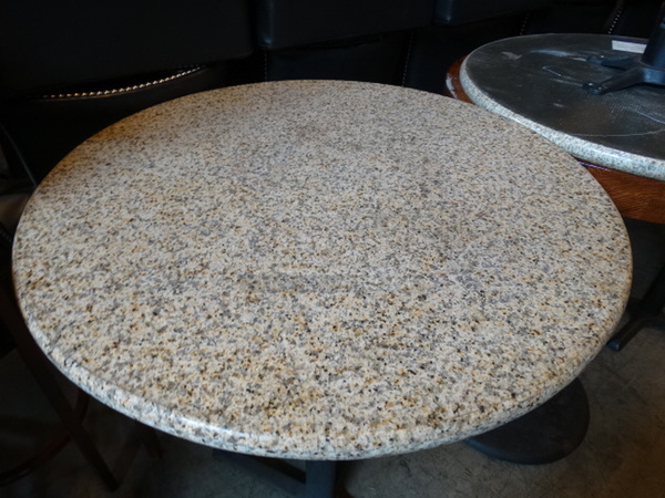 Granite Round Tabletop on Black Metal Table Base. Stock Picture - Cosmetic Condition May Vary but There are no Cracks. 30x30x42 - Image 2 of 6