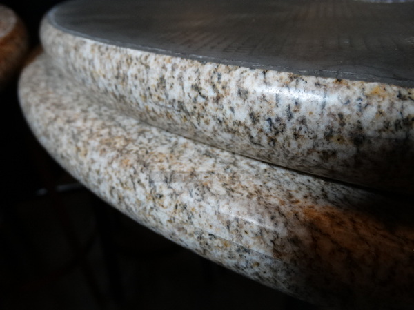 Granite Round Tabletop on Black Metal Table Base. Stock Picture - Cosmetic Condition May Vary but There are no Cracks. 30x30x42 - Image 5 of 6