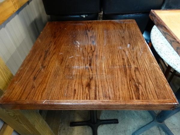 Wood Pattern Tabletop and Black Metal Bar Height Table Base. 28x28x42. Stock Picture - Cosmetic Condition May Vary. - Image 2 of 5
