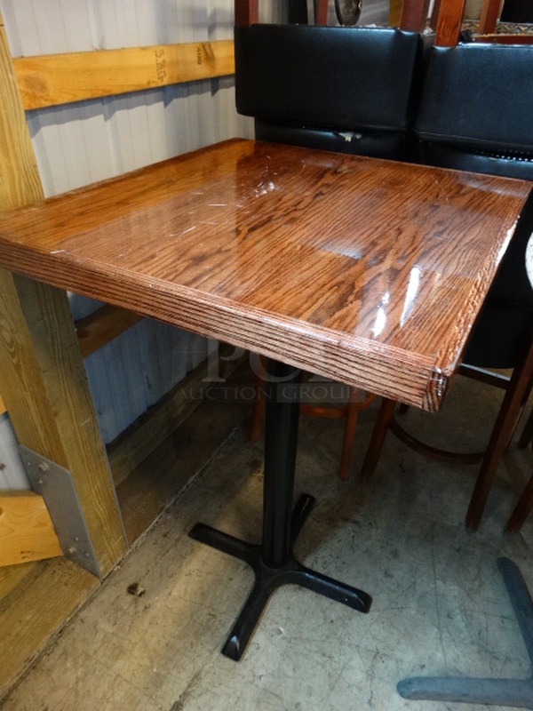 Wood Pattern Tabletop and Black Metal Bar Height Table Base. 28x28x42. Stock Picture - Cosmetic Condition May Vary. - Image 3 of 5