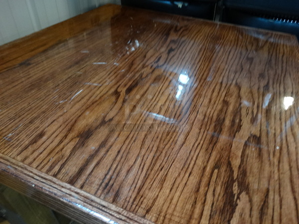 Wood Pattern Tabletop and Black Metal Bar Height Table Base. 28x28x42. Stock Picture - Cosmetic Condition May Vary. - Image 4 of 5