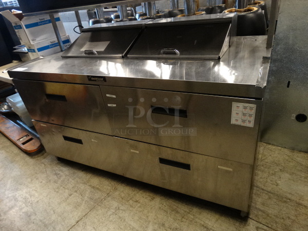 GREAT! 2009 Delfield Model UCD4464N-12-DDS Stainless Steel Commercial Sandwich Salad Prep Table Bain Marie Mega Top w/ Overshelf and 4 Drawers on Commercial Casters. 115 Volts, 1 Phase. 97x42x53. Cannot Test Due To Cut Cord - Image 2 of 8