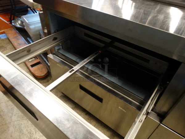 GREAT! 2009 Delfield Model UCD4464N-12-DDS Stainless Steel Commercial Sandwich Salad Prep Table Bain Marie Mega Top w/ Overshelf and 4 Drawers on Commercial Casters. 115 Volts, 1 Phase. 97x42x53. Cannot Test Due To Cut Cord - Image 6 of 8