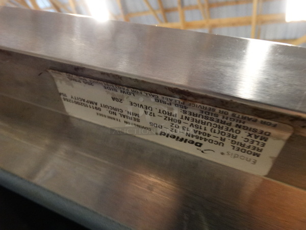 GREAT! 2009 Delfield Model UCD4464N-12-DDS Stainless Steel Commercial Sandwich Salad Prep Table Bain Marie Mega Top w/ Overshelf and 4 Drawers on Commercial Casters. 115 Volts, 1 Phase. 97x42x53. Cannot Test Due To Cut Cord - Image 7 of 8