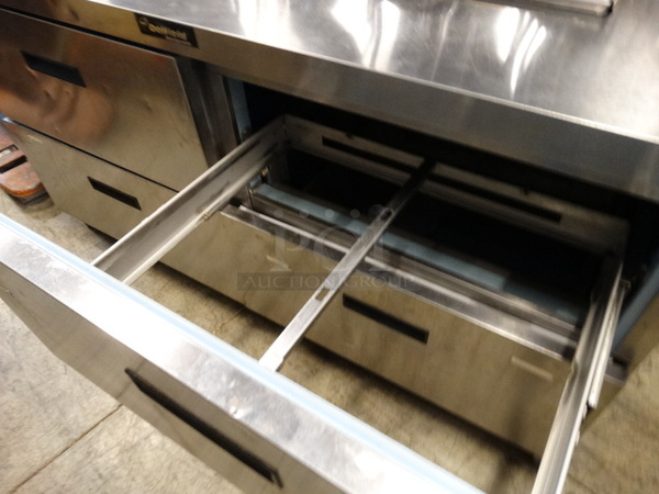GREAT! 2009 Delfield Model UCD4464N-12-DDS Stainless Steel Commercial Sandwich Salad Prep Table Bain Marie Mega Top w/ Overshelf and 4 Drawers on Commercial Casters. 115 Volts, 1 Phase. 97x42x53. Cannot Test Due To Cut Cord - Image 8 of 8