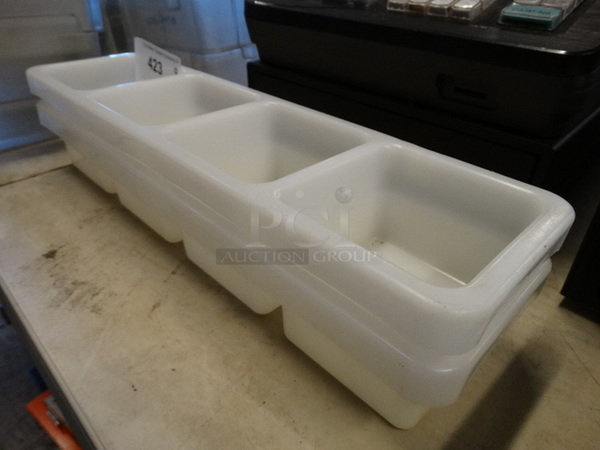 2 White Poly 4 Compartment Bins. 18x5x3. 2 Times Your Bid!