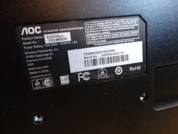 2 AOC Computer Monitors. 20", 22". 2 Times Your Bid! - Image 4 of 4