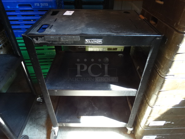 Luxor Black Metal 3 Tier AV Cart on Commercial Casters. 18x24x34