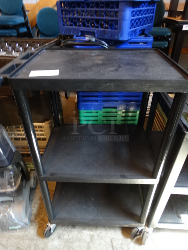 Black Metal 3 Tier AV Cart on Commercial Casters. 27x21x42