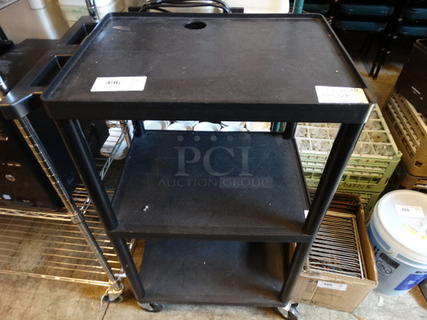 Black Metal 3 Tier AV Cart on Commercial Casters. 27x21x42