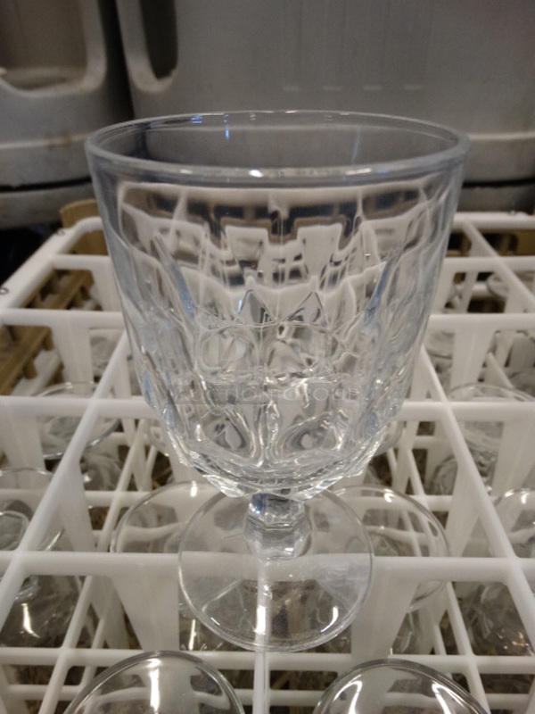 24 Goblet Wine Glasses in Dish Caddy. 3.5x3.5x6. 24 Times Your Bid!