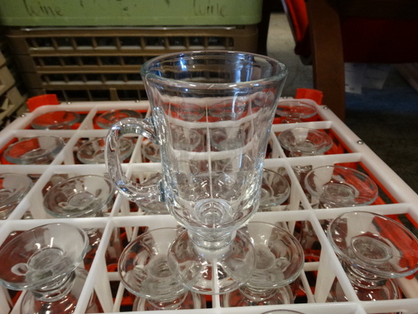 25 Glass Mugs in Dish Caddy. 4x3x6. 25 Times Your Bid!