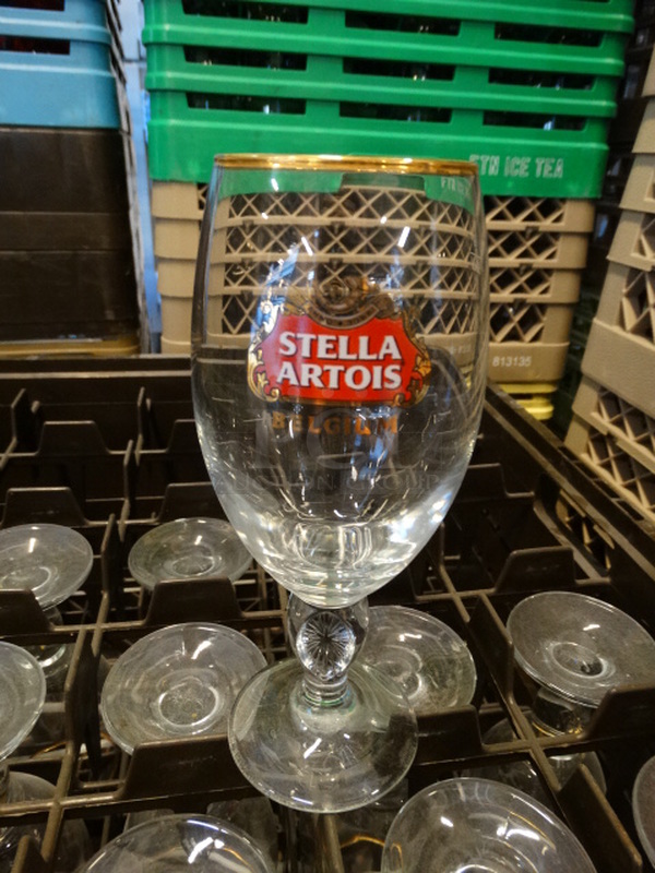 13 Stella Artois Beer Glasses in Dish Caddy. 3.5x3.5x7.5. 13 Times Your Bid! - Image 1 of 2