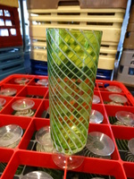 23 Green Striped Footed Beverage Glasses in Dish Caddy. 2.5x2.5x8. 23 Times Your Bid!