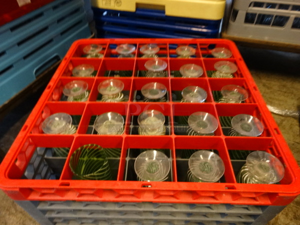23 Green Striped Footed Beverage Glasses in Dish Caddy. 2.5x2.5x8. 23 Times Your Bid! - Image 3 of 3