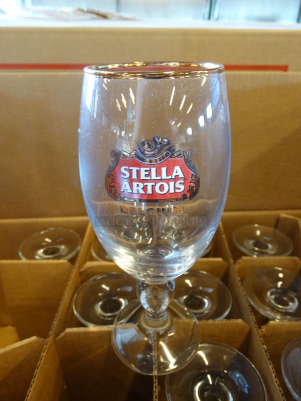 24 BRAND NEW IN BOX! Stella Artois Beer Glasses. 3x3x7.5. 24 Times Your Bid!