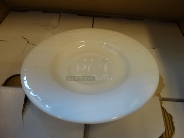 36 BRAND NEW IN BOX! White Ceramic Saucers. 6x6x1. 36 Times Your Bid!